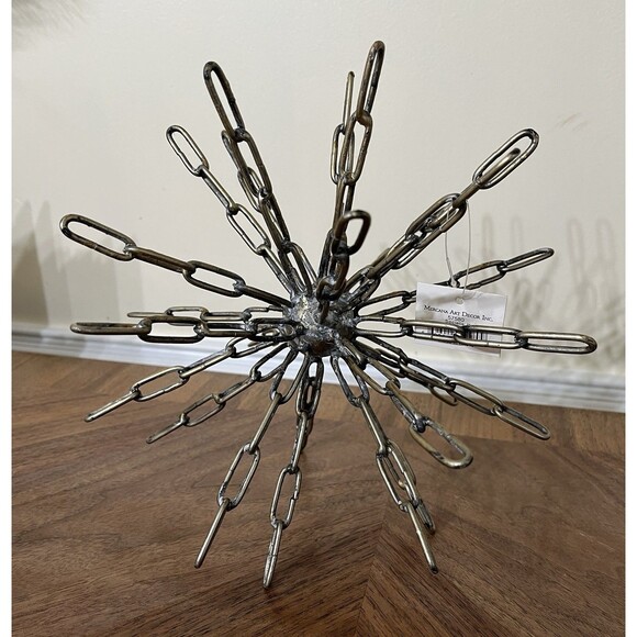 Industrial Art Deco Brass Chain Brutalist 9.5x9.25in Home Decor Sphere - Picture 6 of 9